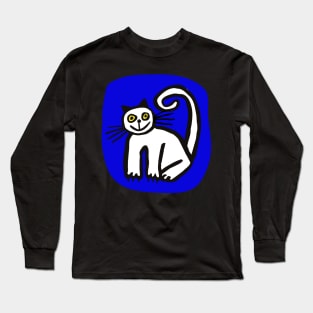 Happy Cat in Blue Long Sleeve T-Shirt